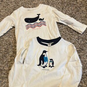 Like new Janie and Jack White Long-Sleeve Shirts with Whale and Penguin Designs